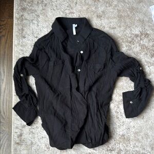 Seafolly Swim Cover Up Black Button-Up Shirt